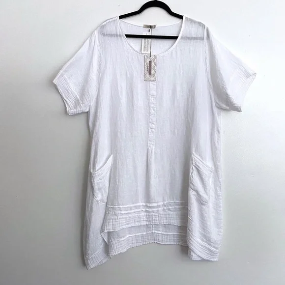 LUNGO L'ARNO Lagenlook pure linen pink tunic dress size XL NWT - Picture 1 of 6